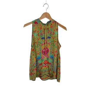 Benares Floral & Peacock Print Sleeveless Blouse